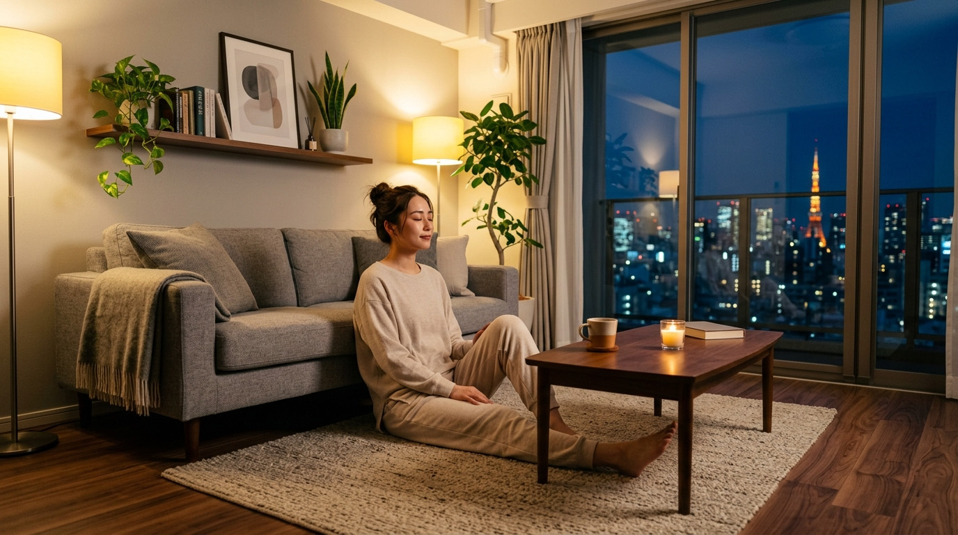 West Field Fabric のコンセプトを象徴する、くつろぎのリビングシーン