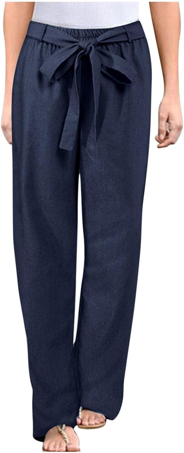 [Chenyoulan] ワイドパンツ レディース ロングパンツ フリル ボトムス リラックス 通気 着痩せ ゆったり ウエストゴム 爽やか 美脚 ガウチョパンツ 綿麻混 春夏 お洒落 ズボン ストレートパンツ カジュアル 体型カバー ナチュラル 通勤