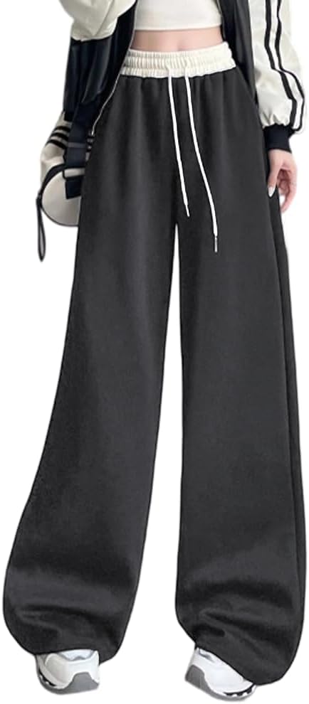 [Pluviva] スウェットパンツ レディース ワイドパンツ ジャージ 下 ロングパンツ アクティブパンツ ボトムス イージーパンツ 春秋 体型カバー 無地 引き紐